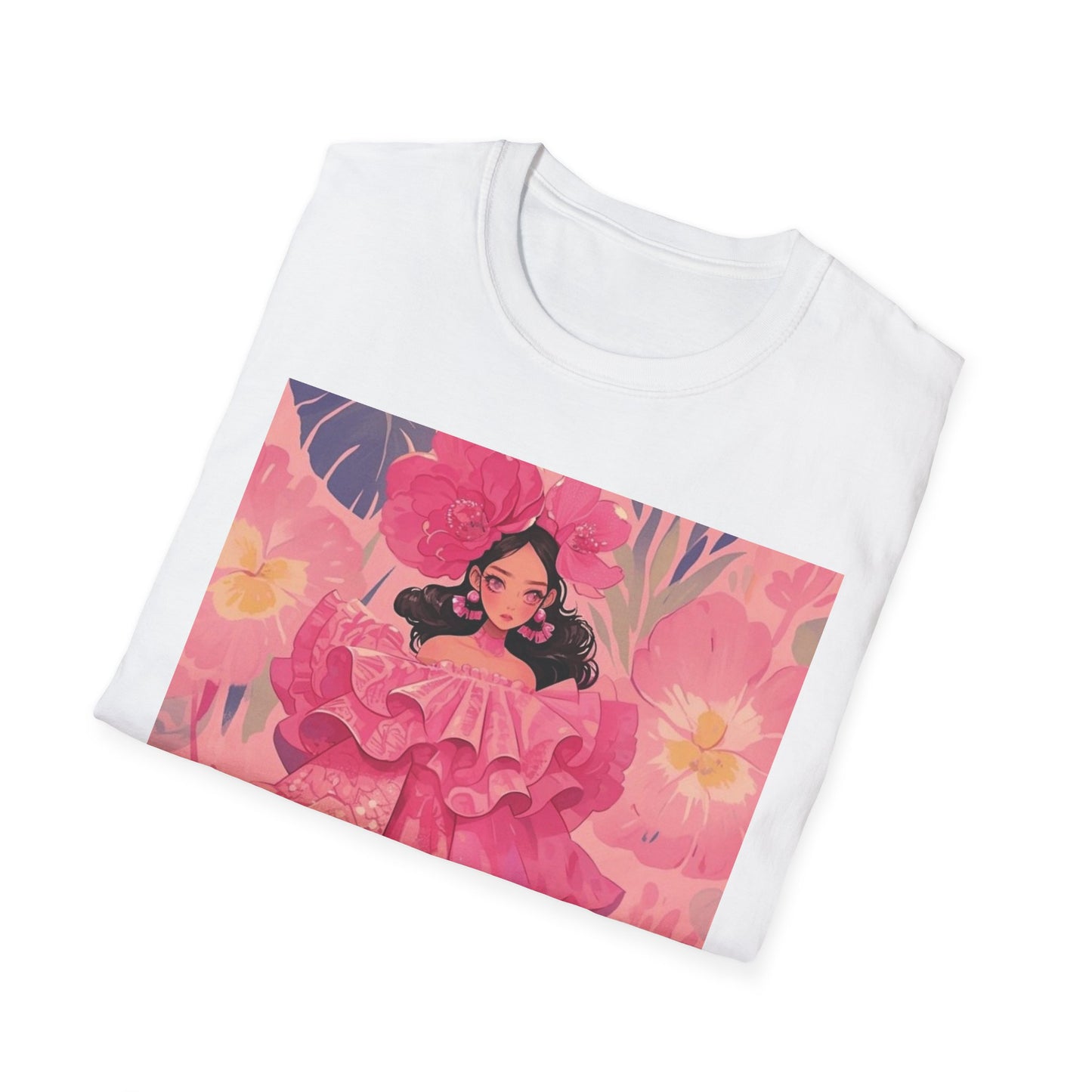 Flower Girl Artwork Unisex Softstyle T-Shirt, Cute Graphic Tee, Gift for Her, Casual Wear, Spring Fashion, Artist Design