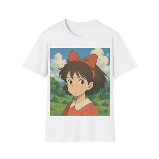 Cute Character Softstyle T-Shirt with Bow | Anime Fan Apparel, Gift for Friends, Casual Wear, Soft Cotton Tee, Birthday Gift