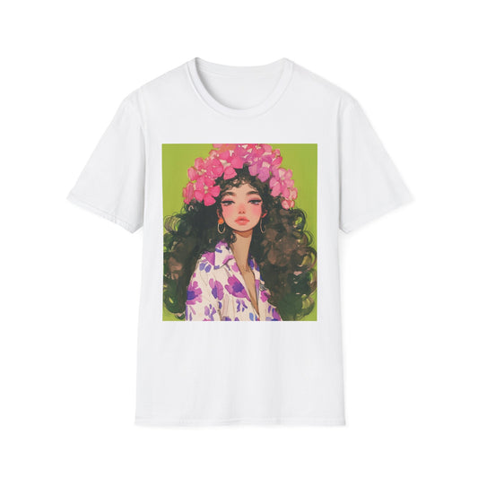 Floral Goddess Unisex Softstyle T-Shirt, Cute Graphic Tee, Nature Lover Gift, Casual Wear, Spring Fashion, Art Shirt