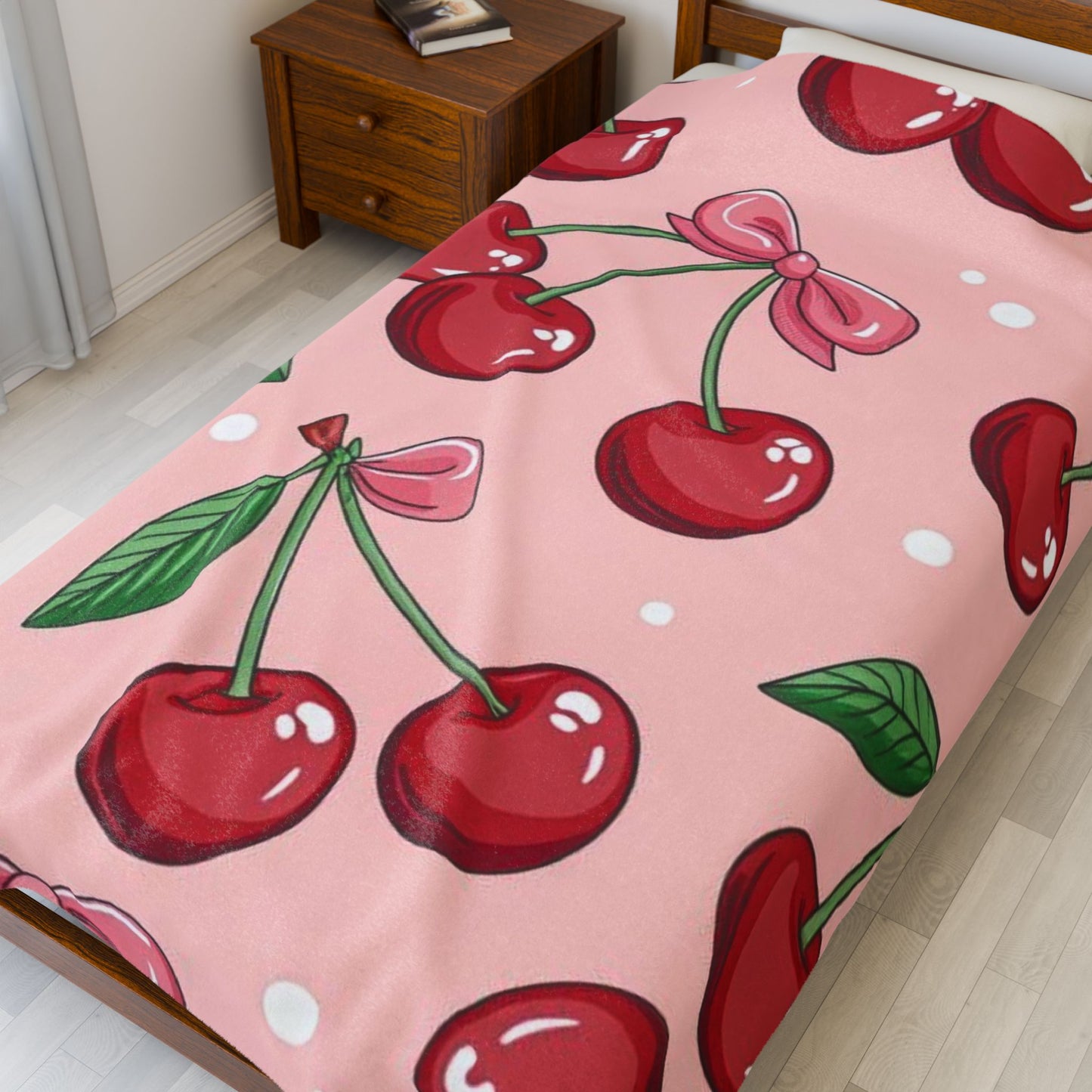 Cherry Blossom Velveteen Plush Blanket, Cozy Soft Throw, Cute Home Decor, Perfect Gift for Kids, Birthday & Holiday Essentials