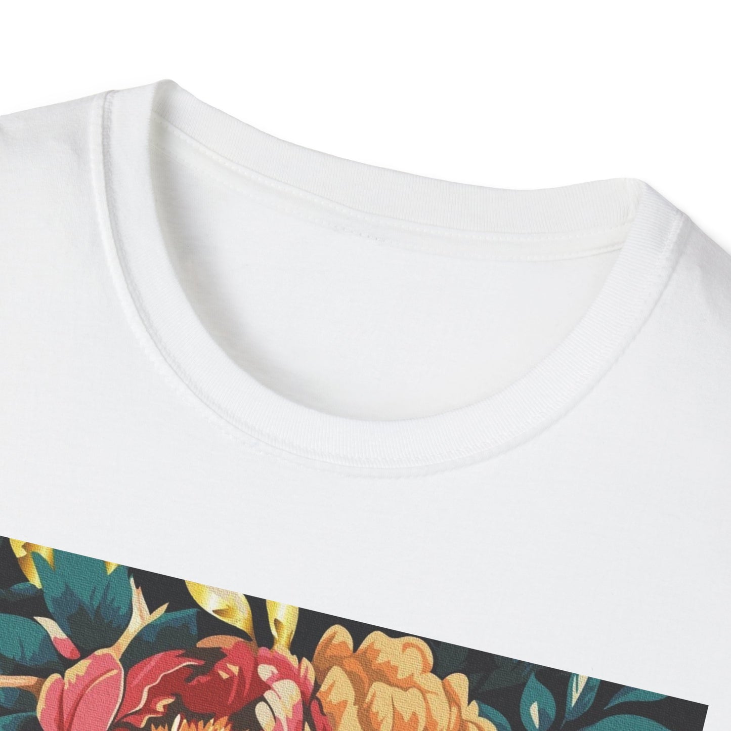 Floral Face Art T-Shirt, Unisex Softstyle Tee for Floral Lovers, Artistic Apparel, Gift for Her, Boho Aesthetic Wear