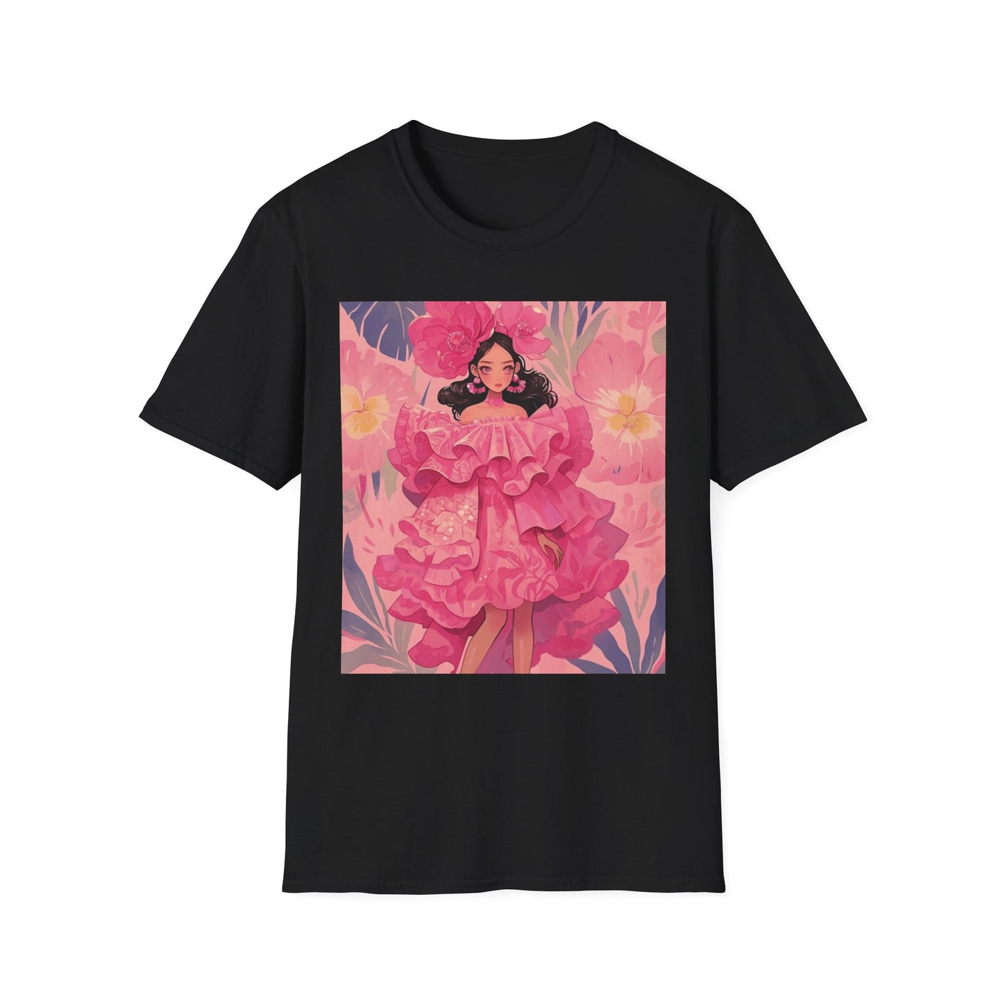 Flower Girl Artwork Unisex Softstyle T-Shirt, Cute Graphic Tee, Gift for Her, Casual Wear, Spring Fashion, Artist Design
