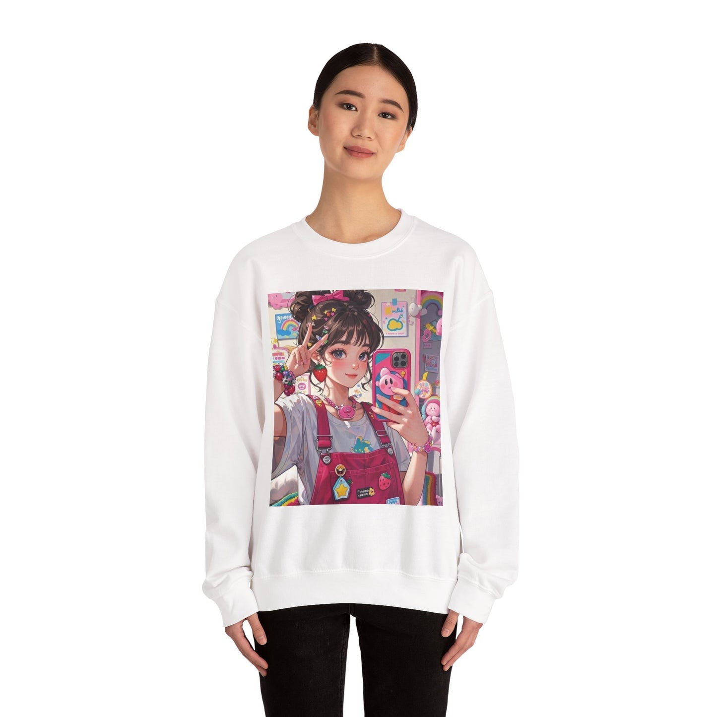 Cute Kawaii Selfie Sweatshirt, Cozy Unisex Crewneck, Perfect Gift for Anime Lovers, Casual Wear, Trendy Streetwear