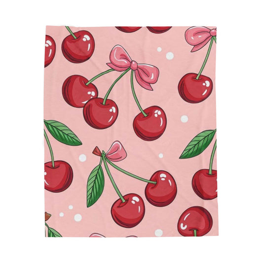 Cherry Blossom Velveteen Plush Blanket, Cozy Soft Throw, Cute Home Decor, Perfect Gift for Kids, Birthday & Holiday Essentials