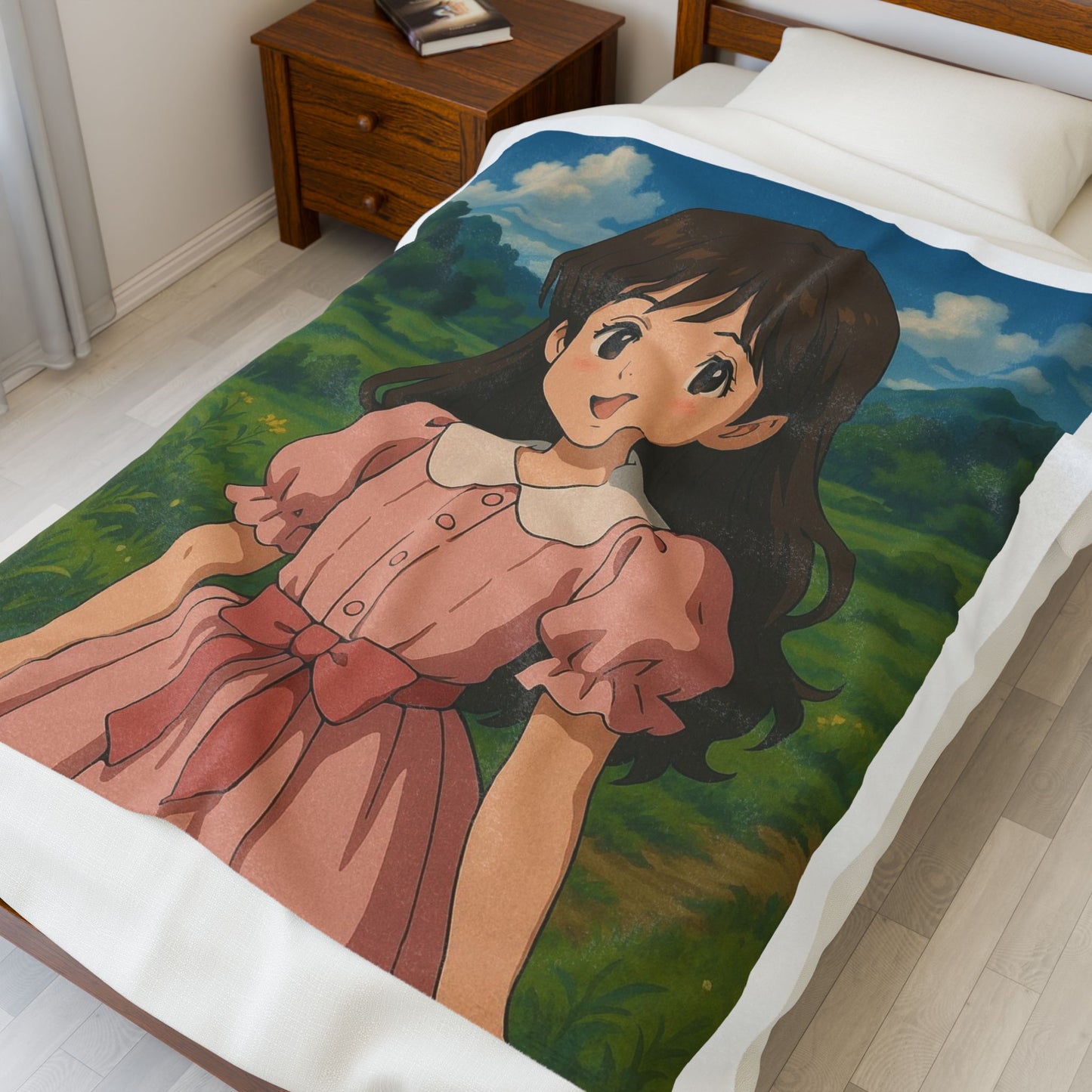 Charming Anime-Inspired Velveteen Plush Blanket for Cozy Comfort, Gifts for Anime Lovers, Soft Throw Blanket, Bed Décor, Cute Home Accessory