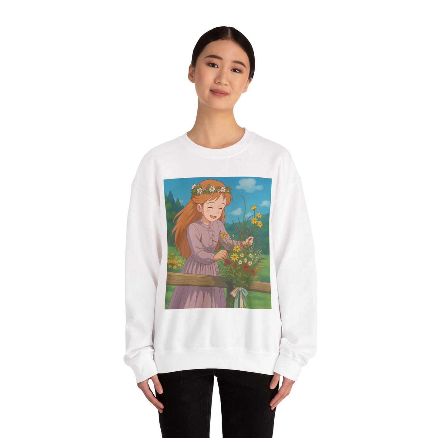 Whimsical Floral Crewneck Sweatshirt | Cozy Gift, Casual Wear, Spring Fashion, Anime Inspired, Nature Lover Sweatshirt