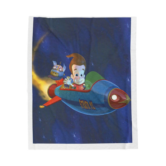 Cozy Jiminy Neutron Velveteen Plush Blanket, Cartoon Blanket, Kids Gift, Space Theme Décor, Soft Fleece Blanket, Sleepover Essential