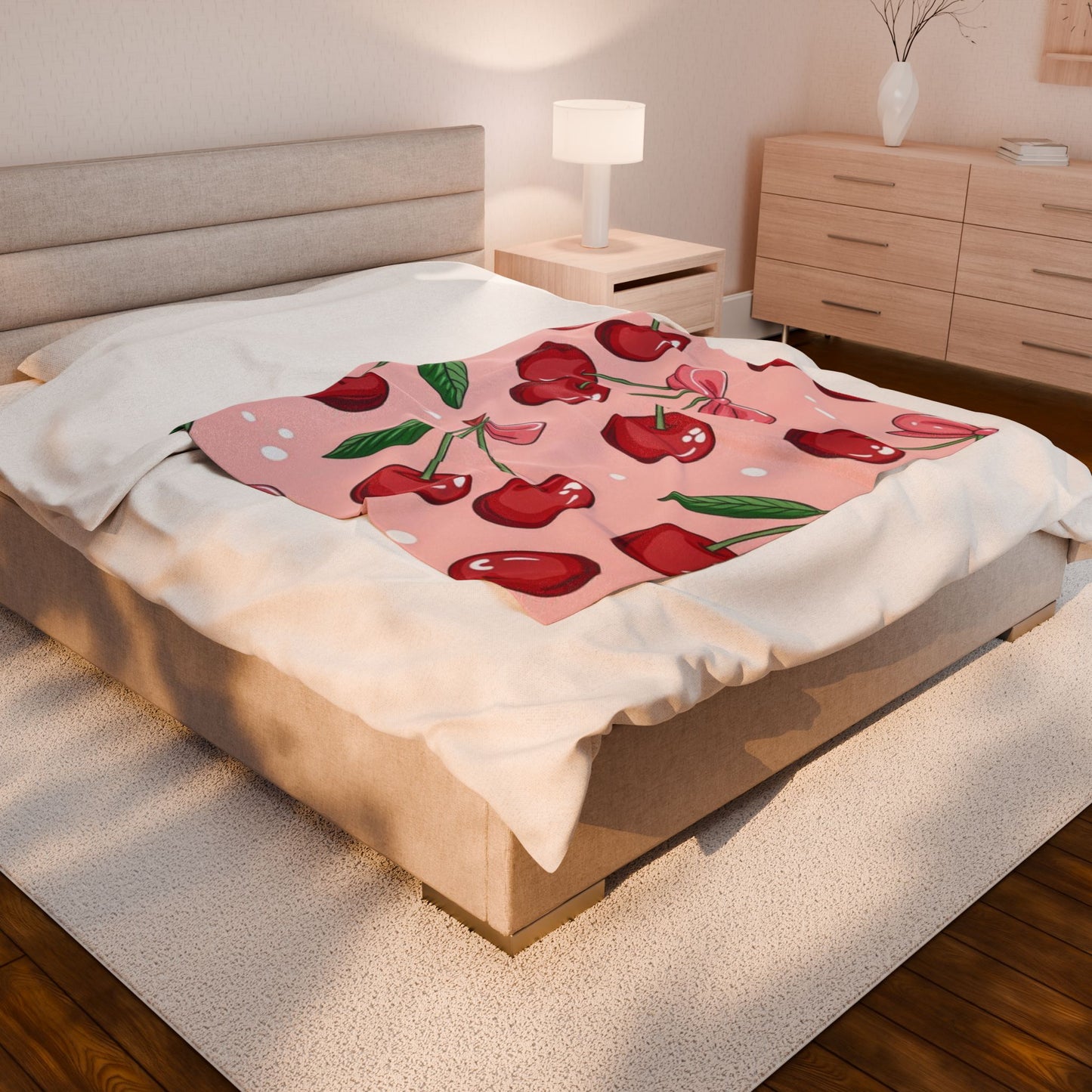 Cherry Blossom Velveteen Plush Blanket, Cozy Soft Throw, Cute Home Decor, Perfect Gift for Kids, Birthday & Holiday Essentials
