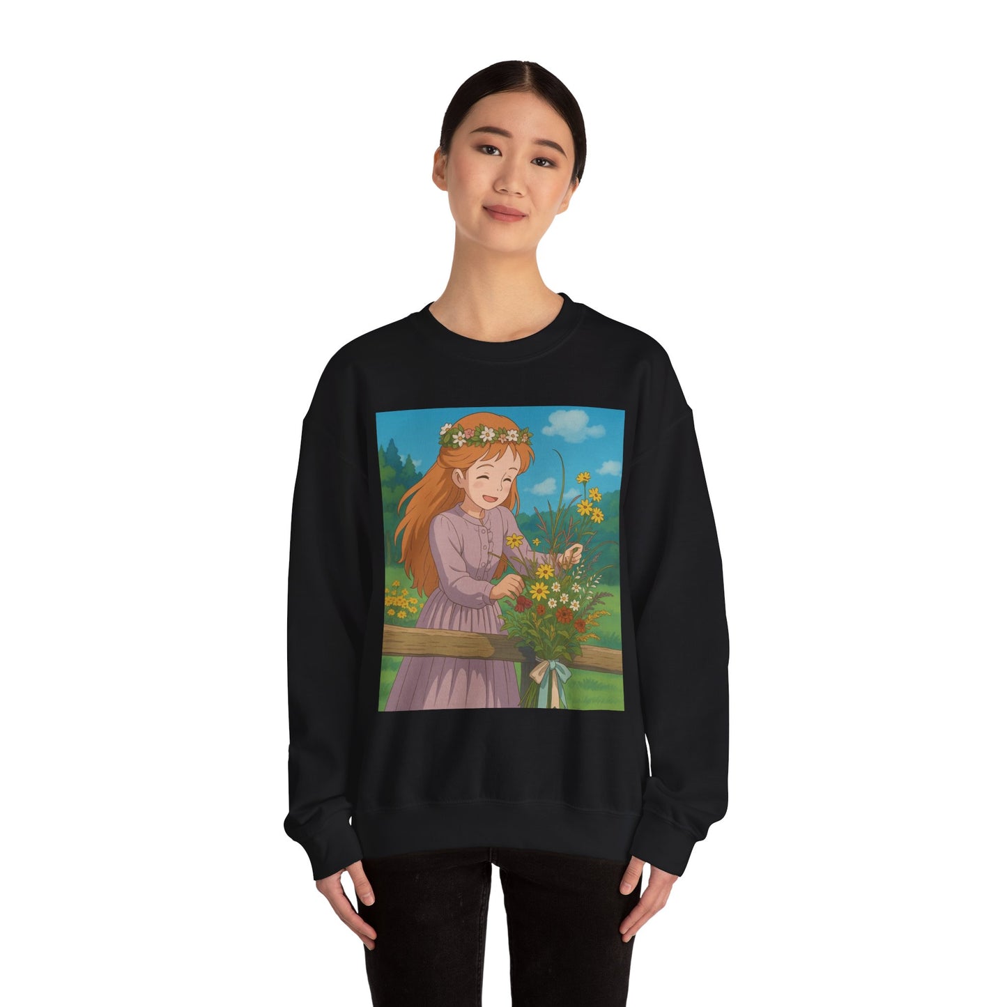 Whimsical Floral Crewneck Sweatshirt | Cozy Gift, Casual Wear, Spring Fashion, Anime Inspired, Nature Lover Sweatshirt